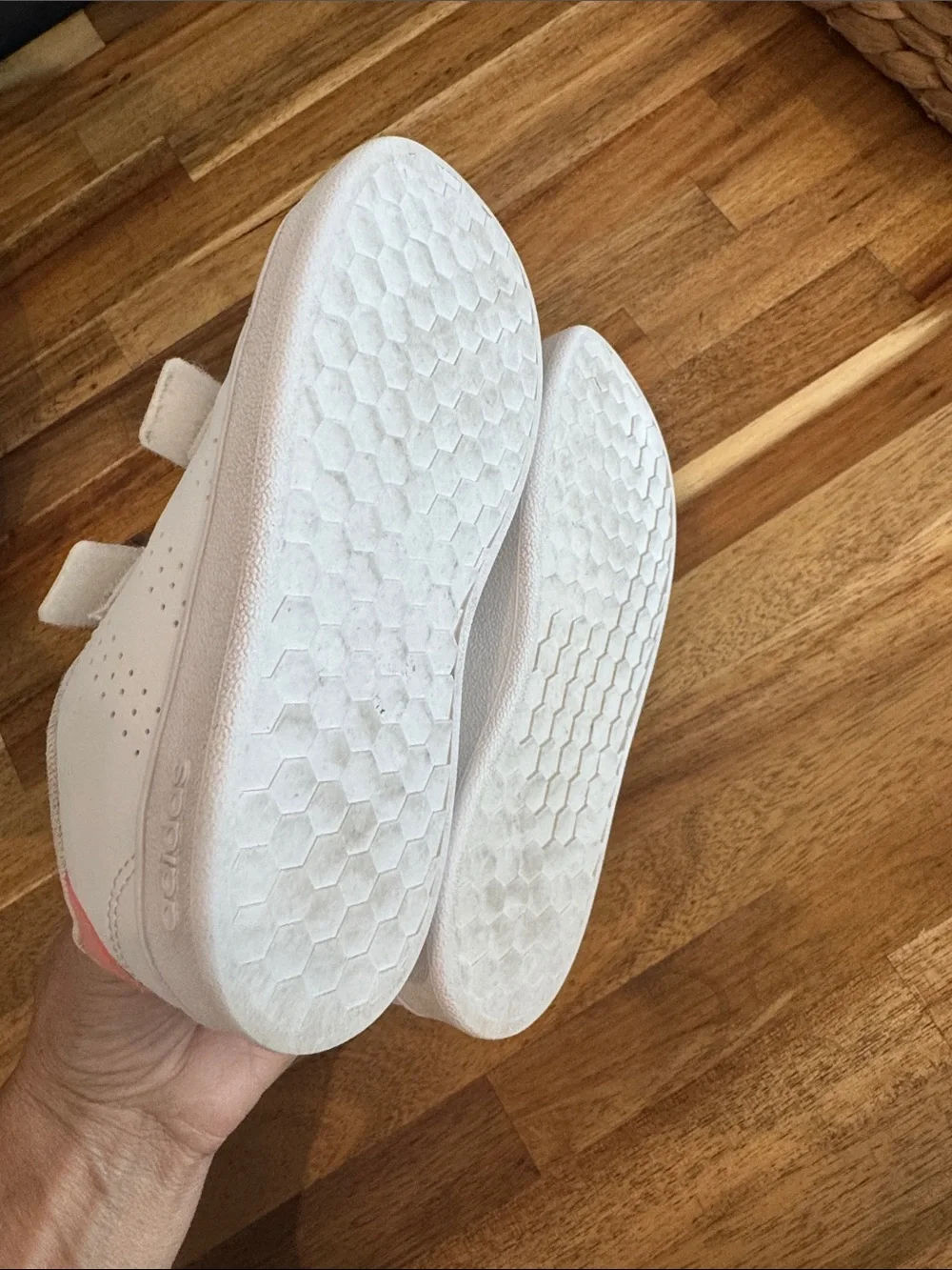 Used like new, Adidas Toddler White Sneakers with Pink Logo Accent